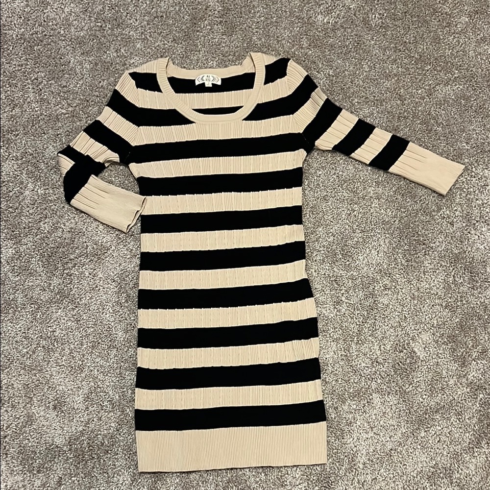 Pink Rose Black and Tan Sweater Dress with 3/4 Cuffed Sleeves